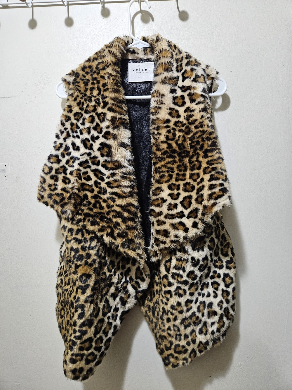 Velvet Leopard Faux Fur Draped Vest - Brown, Black & Cream